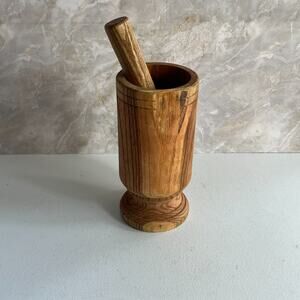 Musa Hand Turned Wood Mortar and Pestle 9" Mid-Century Modern